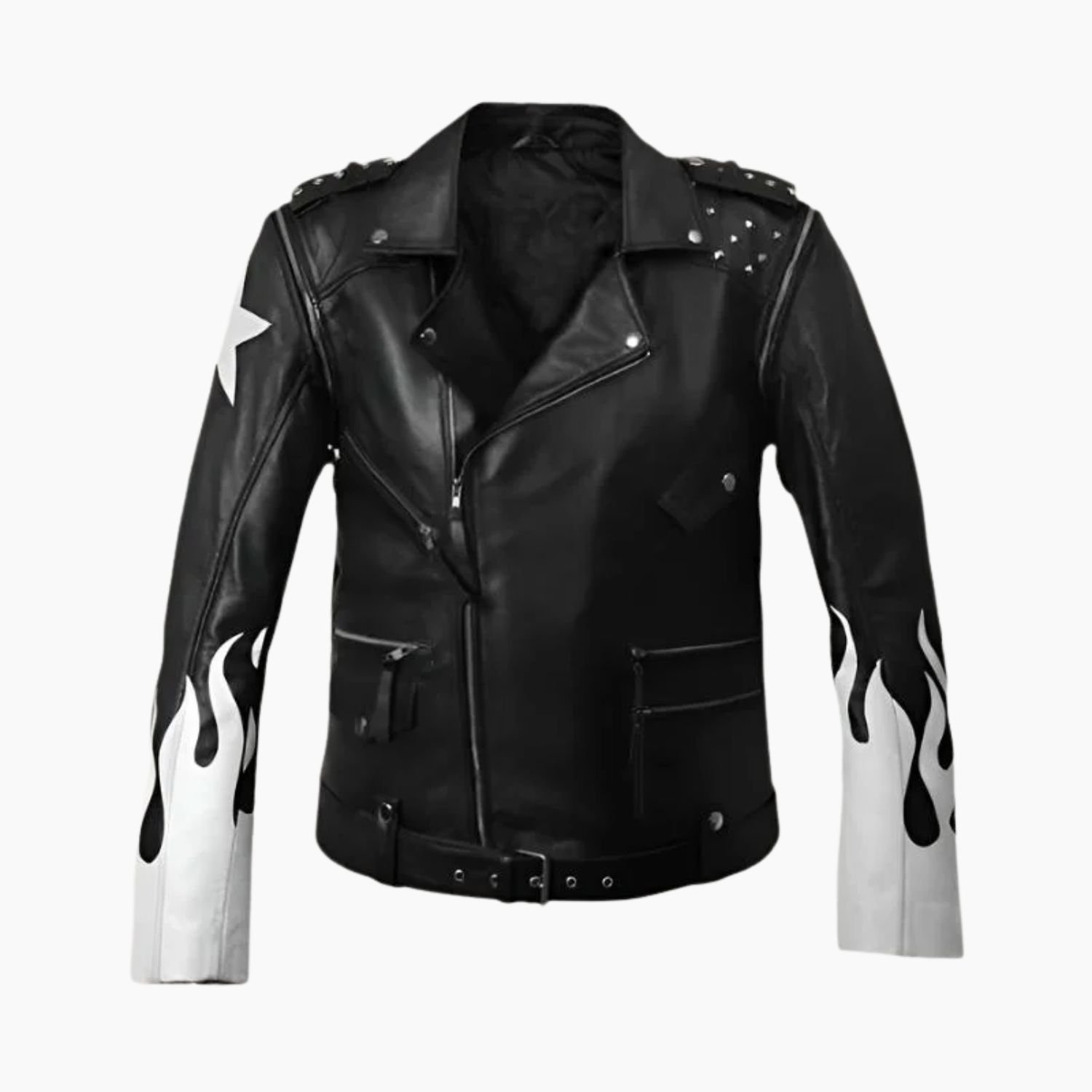 Black Leather Jacket with White Flames Black Leather Jacket with White Flames