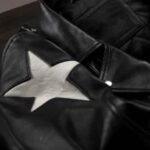 Black Leather Jacket with White Flames