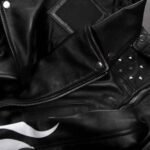 Black Leather Jacket with White Flames
