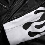 Black Leather Jacket with White Flames