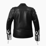Black Leather Jacket with White Flames