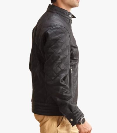 Black Leather Quilted Jacket