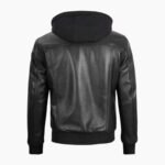 Black Mens Leather Bomber Jacket with Hood