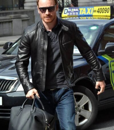 Black Michael Fassbender Leather Jacket For Men