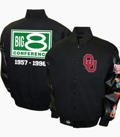 Black Oklahoma Sooners Big 8 Conference Varsity Jacket USA