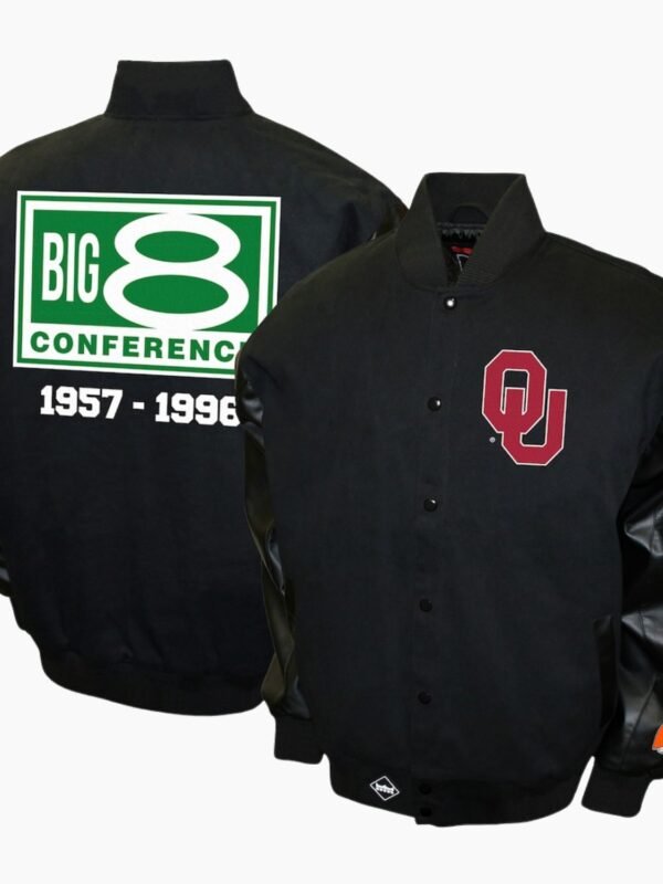 Black Oklahoma Sooners Big 8 Conference Varsity Jacket USA
