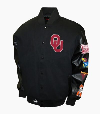 Black Oklahoma Sooners Big 8 Conference Varsity Jacket USA