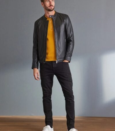 Black Signature Leather Racer Jacket