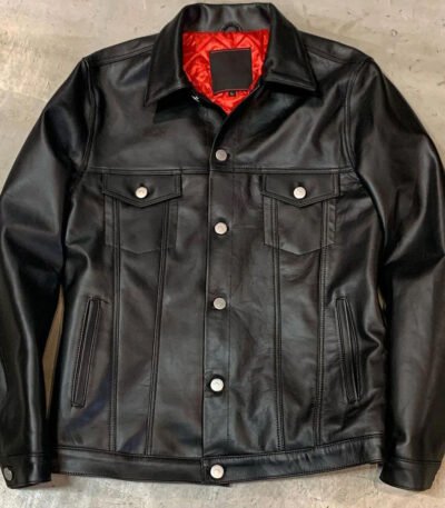 Black Stylish Trucker Slim fit Leather Jacket Men