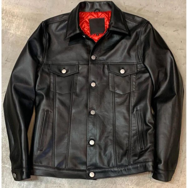 Black Stylish Trucker Slim fit Leather Jacket Men