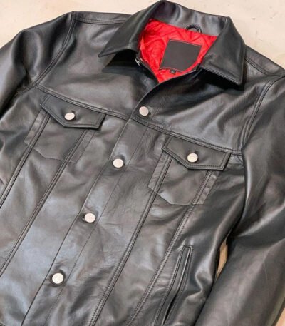 Black Stylish Trucker Slim fit Leather Jacket Men