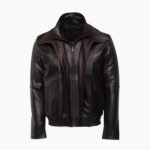 Brown And Black Aviator Style Leather Jacket With Spread Collars
