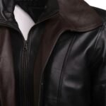Brown And Black Aviator Style Leather Jacket With Spread Collars