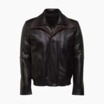 Brown And Black Aviator Style Leather Jacket With Spread Collars