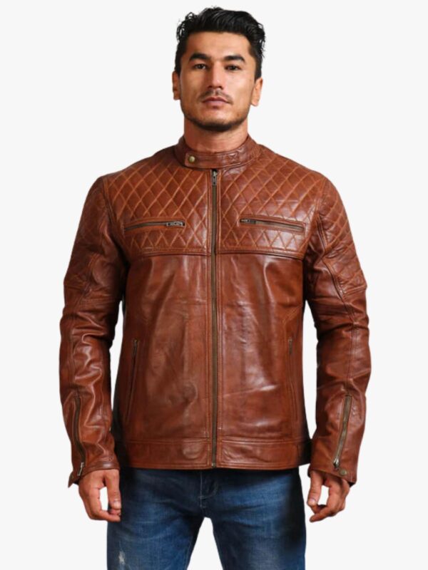 Brown Biker Quilted Leather Jacket
