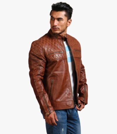 Brown Biker Quilted Leather Jacket