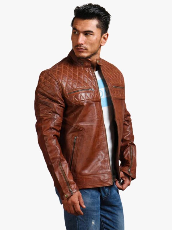 Brown Biker Quilted Leather Jacket