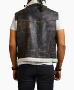 Brown Waxed Faux Fur Leather Vest