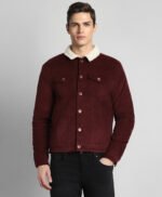 Burgundy Sherpa Trucker Cord Western Jacket