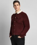 Burgundy Sherpa Trucker Cord Western Jacket