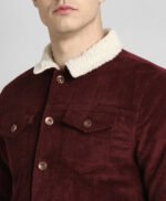 Burgundy Sherpa Trucker Cord Western Jacket