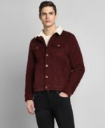Burgundy Sherpa Trucker Cord Western Jacket