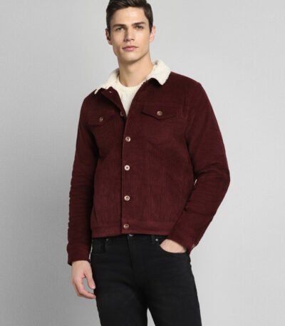 Burgundy Sherpa Trucker Cord Western Jacket