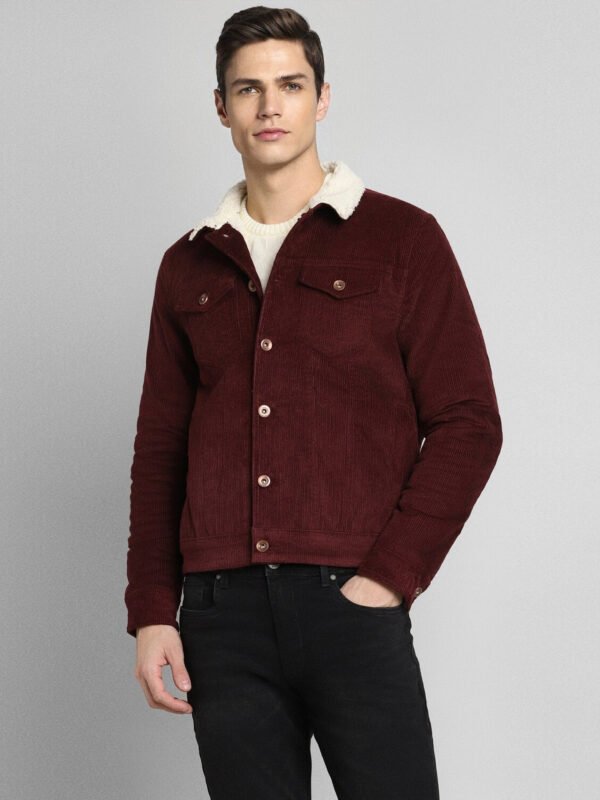 Burgundy Sherpa Trucker Cord Western Jacket
