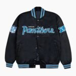 Carolina Panthers Rib Bomber Black Satin Jacket