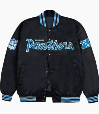 Carolina Panthers Rib Bomber Black Satin Jacket