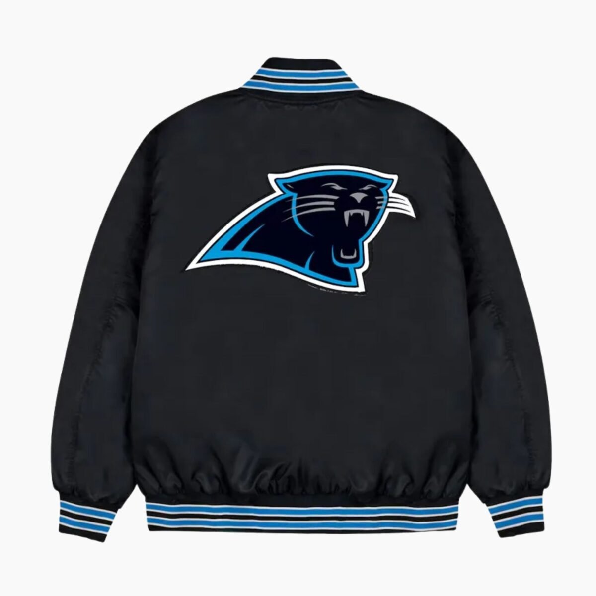 Carolina Panthers Rib Bomber Black Satin Jacket