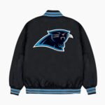 Carolina Panthers Rib Bomber Black Satin Jacket