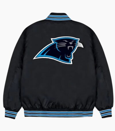 Carolina Panthers Rib Bomber Black Satin Jacket