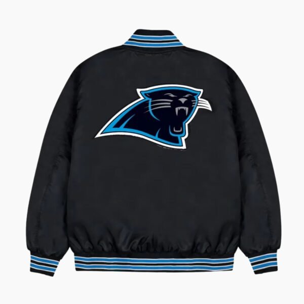 Carolina Panthers Rib Bomber Black Satin Jacket