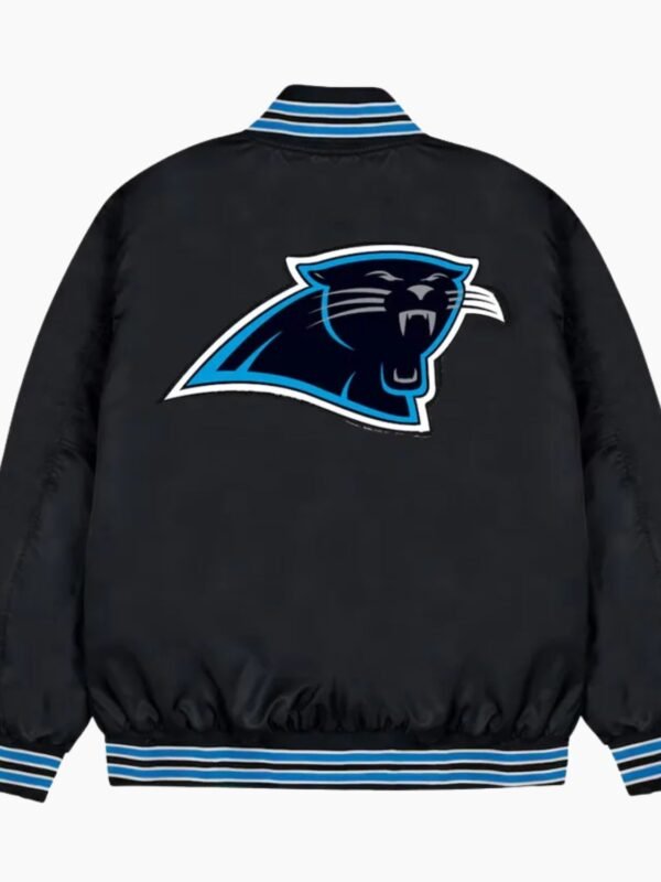 Carolina Panthers Rib Bomber Black Satin Jacket