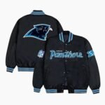 Carolina Panthers Rib Bomber Black Satin Jacket