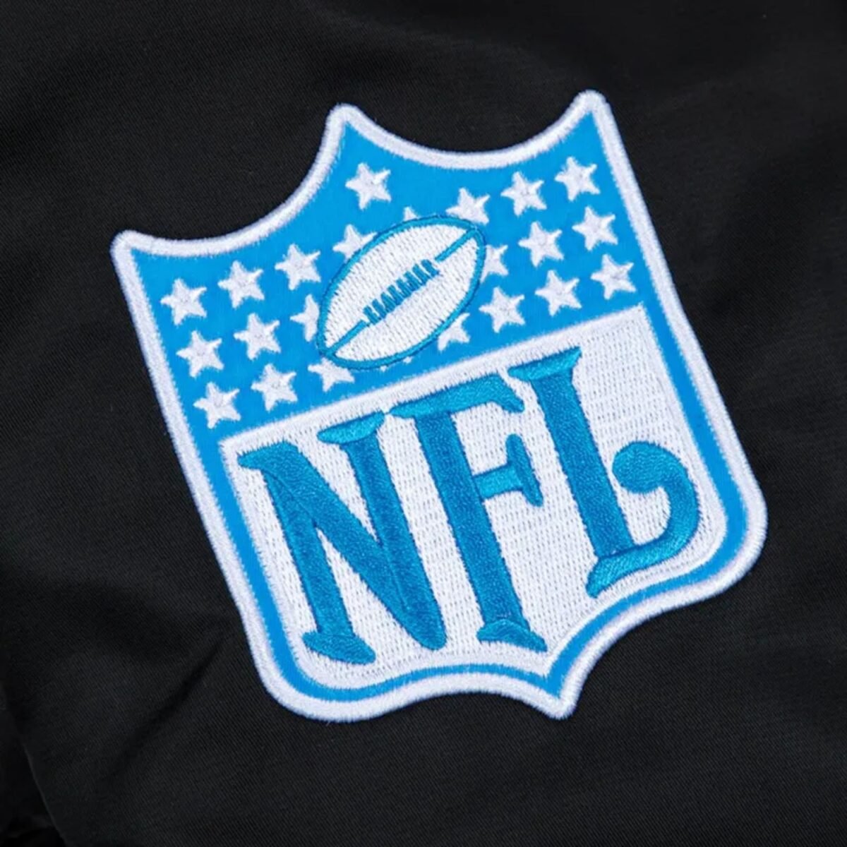 Carolina Panthers Rib Bomber Black Satin Jacket