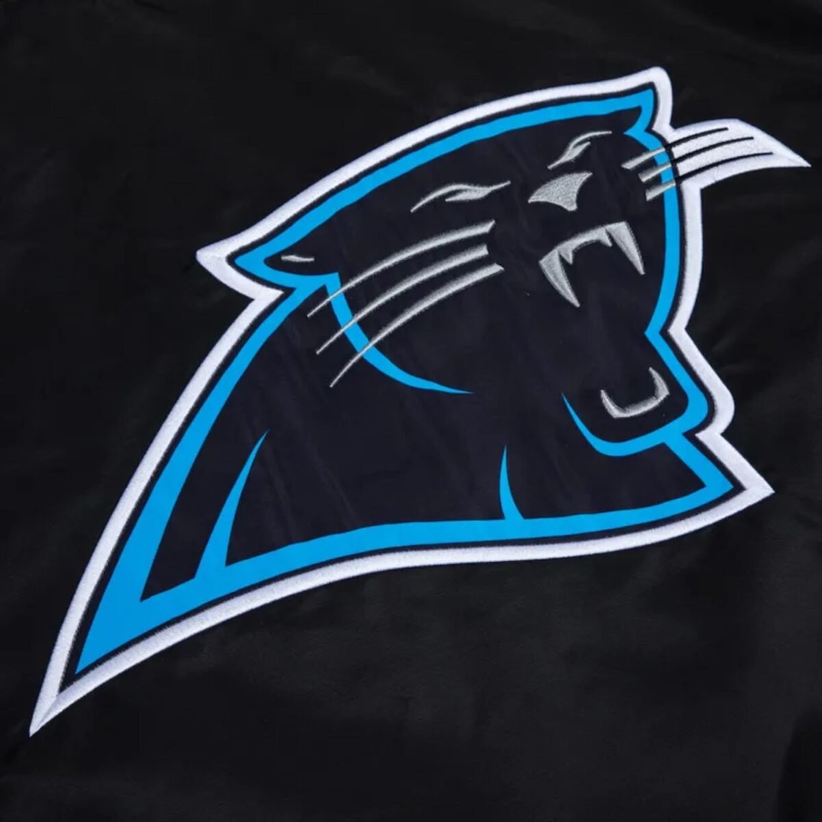 Carolina Panthers Rib Bomber Black Satin Jacket