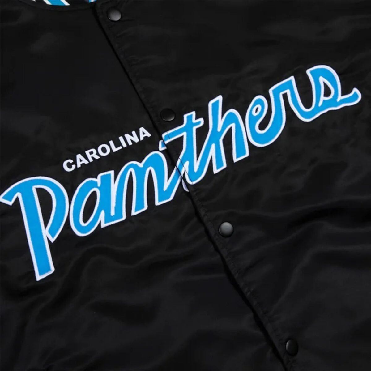 Carolina Panthers Rib Bomber Black Satin Jacket