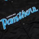 Carolina Panthers Rib Bomber Black Satin Jacket