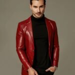 Classic Red Buttoned Goatskin Blazer Leather Jacket