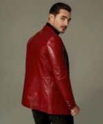 Classic Red Buttoned Goatskin Blazer Leather Jacket