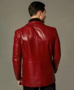 Classic Red Buttoned Goatskin Blazer Leather Jacket
