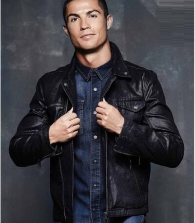 Cristiano Ronaldo Black Leather Jacket