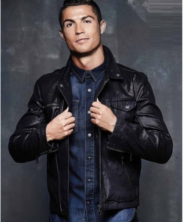 Cristiano Ronaldo Black Leather Jacket