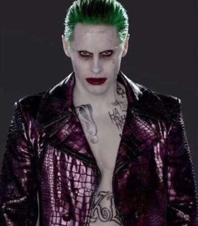 Crocodile Suicide Squad Joker Purple Leather Coat