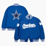 Dallas Cowboys Gray and White Rib Bomber Blue Jacket