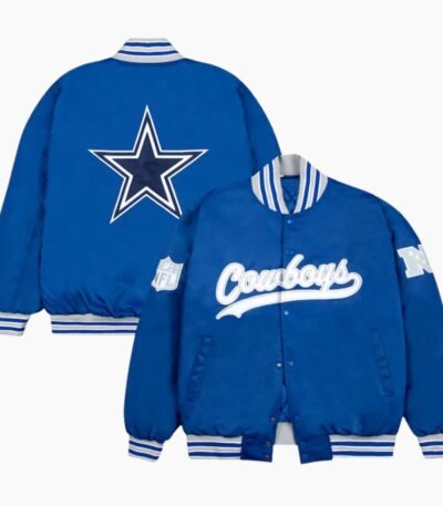 Dallas Cowboys Gray and White Rib Bomber Blue Jacket