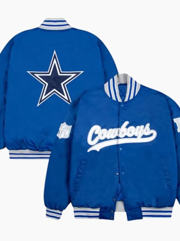 Dallas Cowboys Gray and White Rib Bomber Blue Jacket