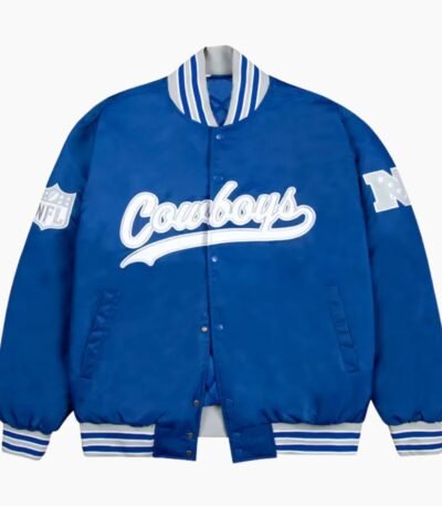Dallas Cowboys Gray and White Rib Bomber Blue Jacket